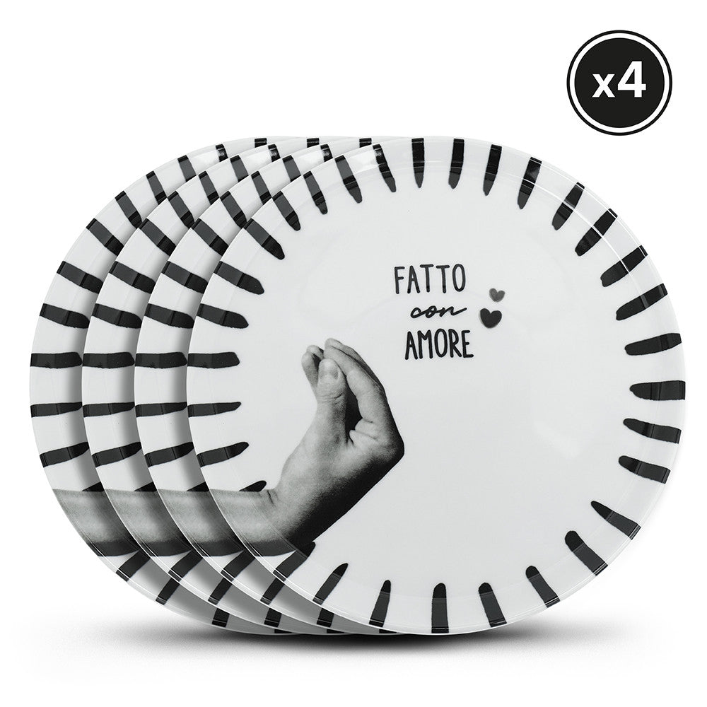 Atina • Set of 4 pizza plates • Charbon
