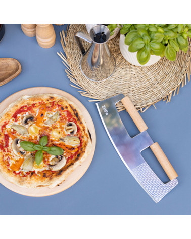 Pack Servizio • 2 Pizzabretter aus Holz, Pizzaschneider-Wippe • Charbon