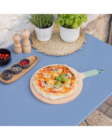 Pack Servizio • 2 Pizzabretter aus Holz, Pizzaschneider-Wippe • Eucalyptus