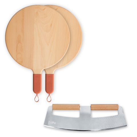 Servizio-Paket • 2 Pizzabretter, Pizzaschneider • Terracotta