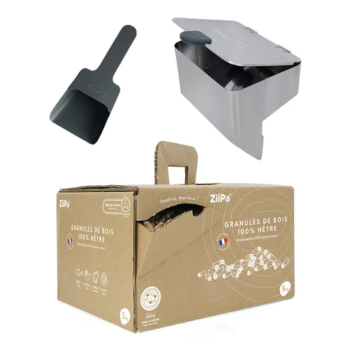 Pack Legno • Distributeur de pellets, pelle à pellets, carton de pellets • Ardoise
