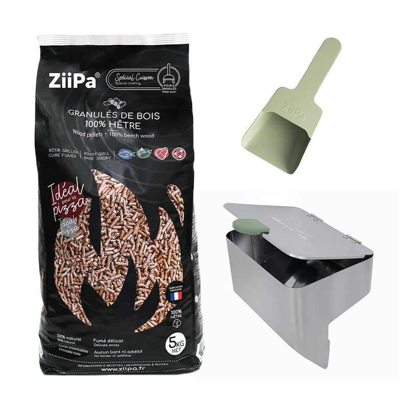 Legno Pack • Pellet dispenser, pellet scoop, box of pellets • Eucalyptus