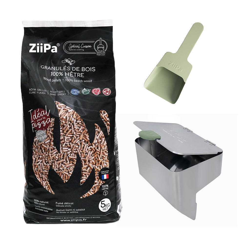 Legno Pack • Pellet dispenser, pellet scoop, box of pellets • Eucalyptus