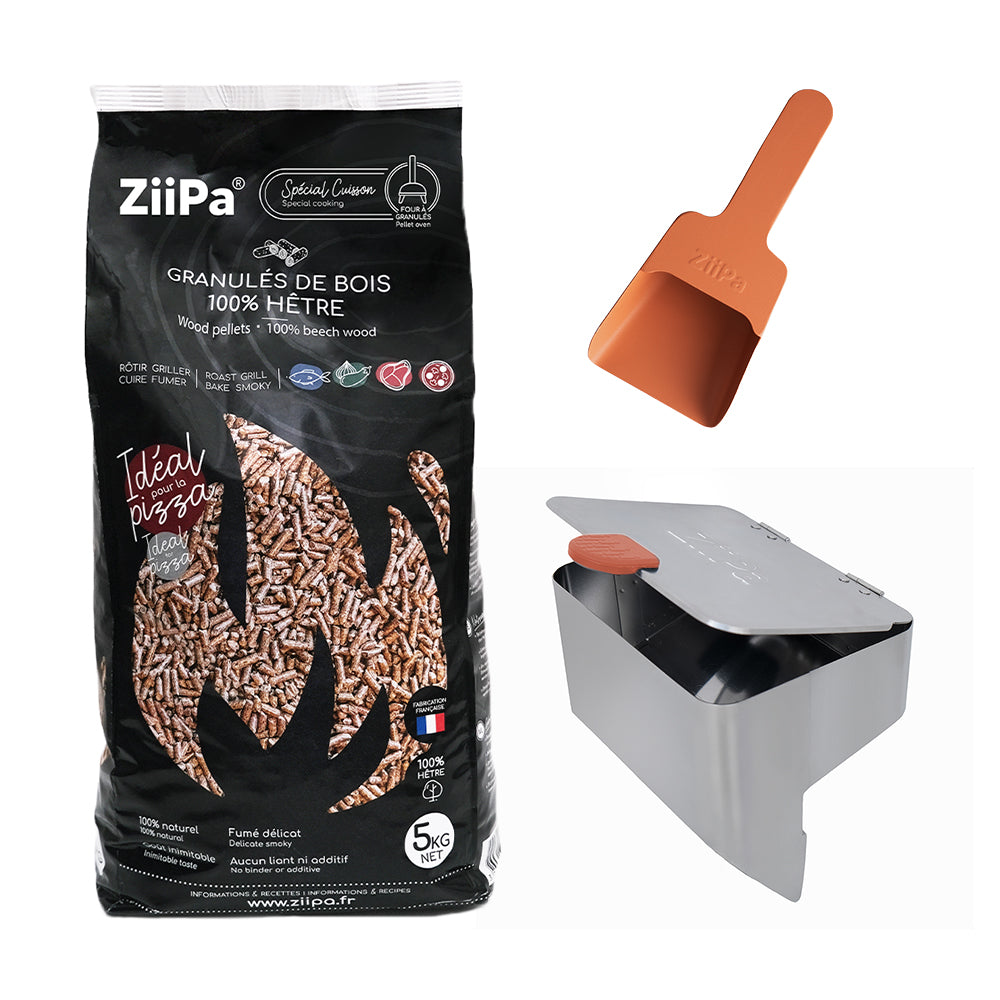 Legno Pack • Pellet dispenser, pellet scoop, box of pellets • Terracotta